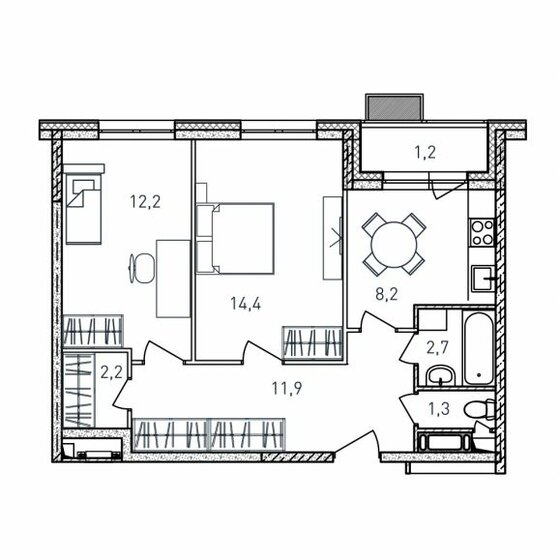 54,1 м², 2-комнатная квартира 9 629 800 ₽ - изображение 1