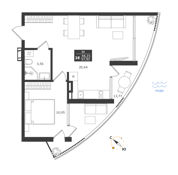 57,9 м², 2-комнатные апартаменты 18 879 480 ₽ - изображение 1