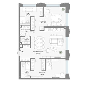 Квартира 97,4 м², 2-комнатные - изображение 1