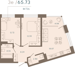 Квартира 65,7 м², 2-комнатные - изображение 1