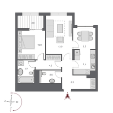 Квартира 60,7 м², 2-комнатная - изображение 2