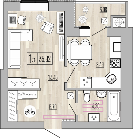 35,9 м², 1-комнатная квартира 2 681 640 ₽ - изображение 1