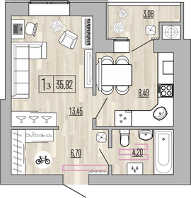 Квартира 35,9 м², 1-комнатная - изображение 1