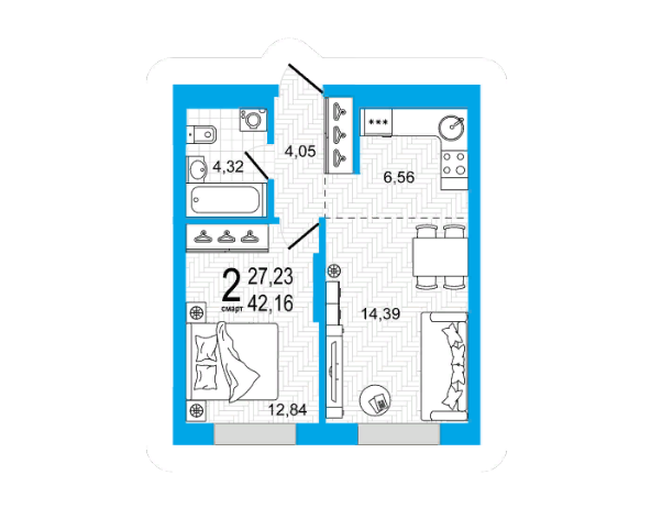 42,1 м², 1-комнатная квартира 6 990 000 ₽ - изображение 1