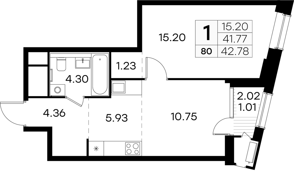 42,8 м², 1-комнатная квартира 11 449 999 ₽ - изображение 1