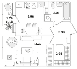 38,9 м², 1-комнатная квартира 5 150 000 ₽ - изображение 30