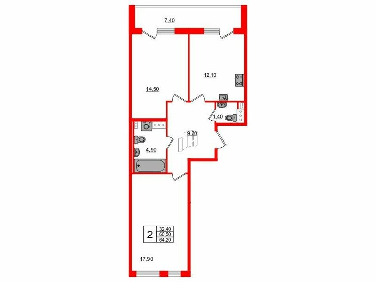 61,4 м², 2-комнатная квартира 20 722 500 ₽ - изображение 1