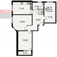 Квартира 101,4 м², 3-комнатная - изображение 2