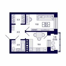 Квартира 35,4 м², 1-комнатная - изображение 3