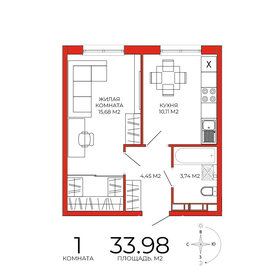34 м², 1-комнатная квартира 3 400 000 ₽ - изображение 35
