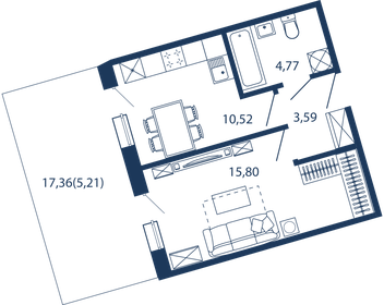 Квартира 39,9 м², 1-комнатные - изображение 1