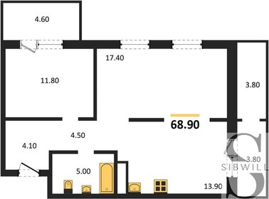 Квартира 68,9 м², 2-комнатная - изображение 1