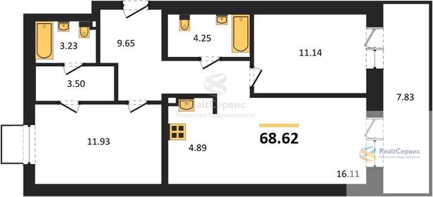 Квартира 68,6 м², 2-комнатная - изображение 1