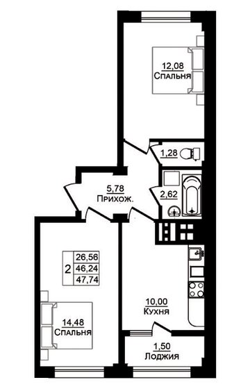 47,7 м², 2-комнатная квартира 7 090 000 ₽ - изображение 1