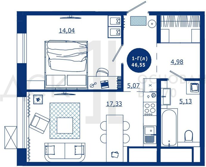 46,6 м², 1-комнатная квартира 7 600 000 ₽ - изображение 1