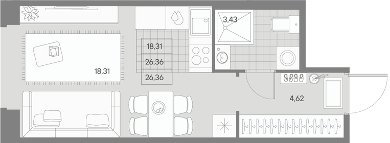 Квартира 26,4 м², 1-комнатная - изображение 1