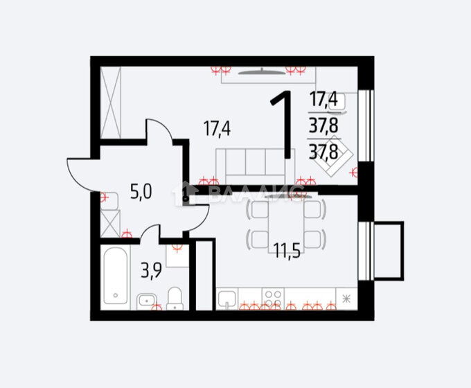 37,7 м², 1-комнатная квартира 8 500 000 ₽ - изображение 1