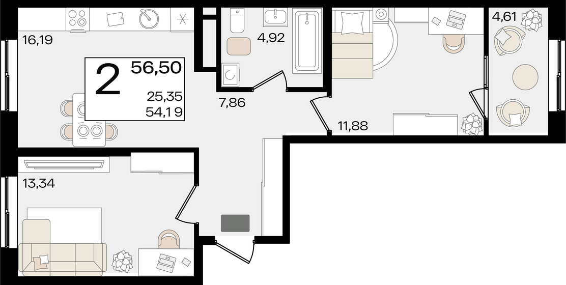 56,5 м², 2-комнатная квартира 15 673 100 ₽ - изображение 1