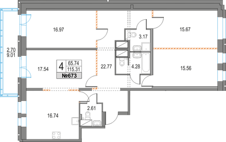 Квартира 115,3 м², 4-комнатная - изображение 1