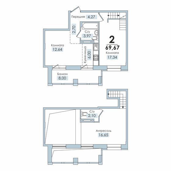 69,7 м², 2-комнатная квартира 8 778 420 ₽ - изображение 1