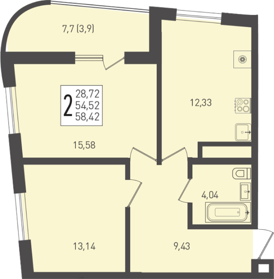 58,4 м², 2-комнатная квартира 7 506 970 ₽ - изображение 1