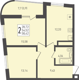 Квартира 58,4 м², 2-комнатная - изображение 1