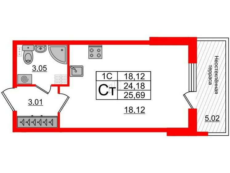 24,2 м², квартира-студия 4 650 116 ₽ - изображение 1