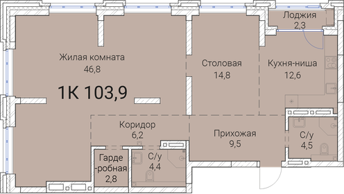 103,9 м², 1-комнатная квартира 21 382 400 ₽ - изображение 21