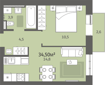 Квартира 34,5 м², 1-комнатная - изображение 1