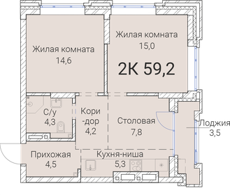 Квартира 59,2 м², 2-комнатная - изображение 1