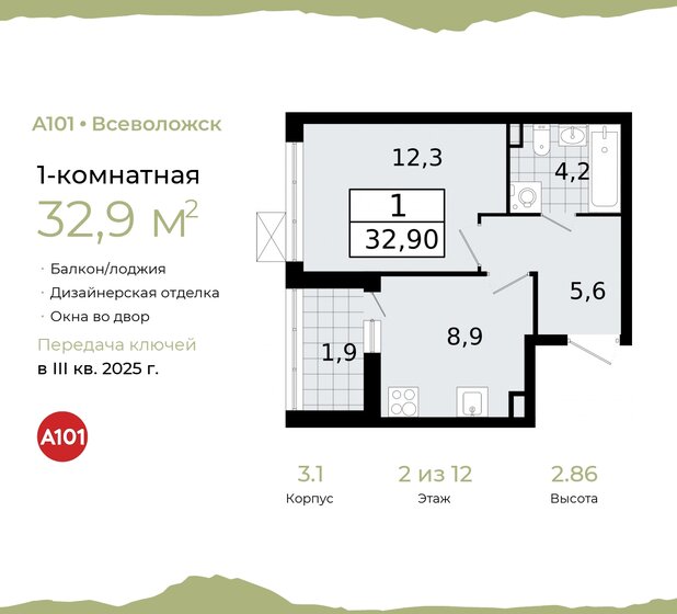 32,9 м², 1-комнатная квартира 5 509 440 ₽ - изображение 27