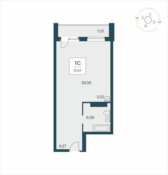 52,5 м², апартаменты-студия 7 550 000 ₽ - изображение 1