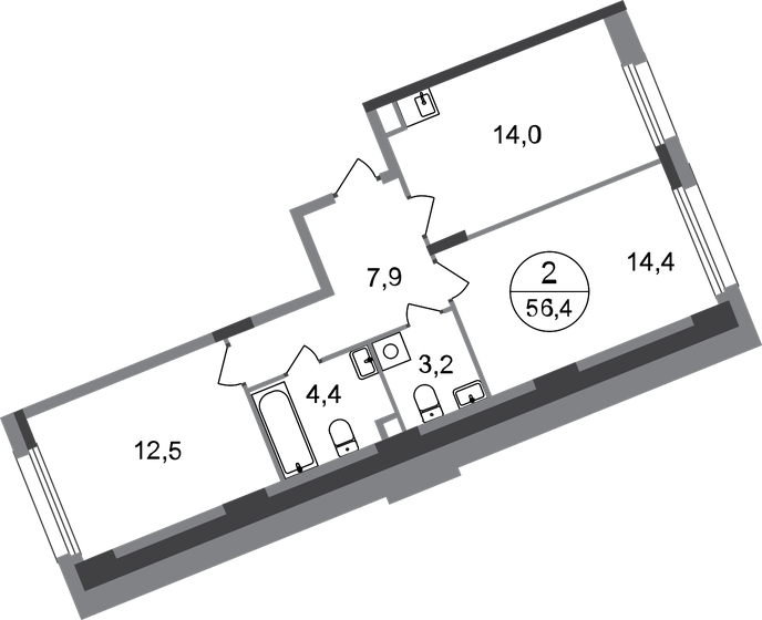 56,4 м², 2-комнатная квартира 13 423 369 ₽ - изображение 1