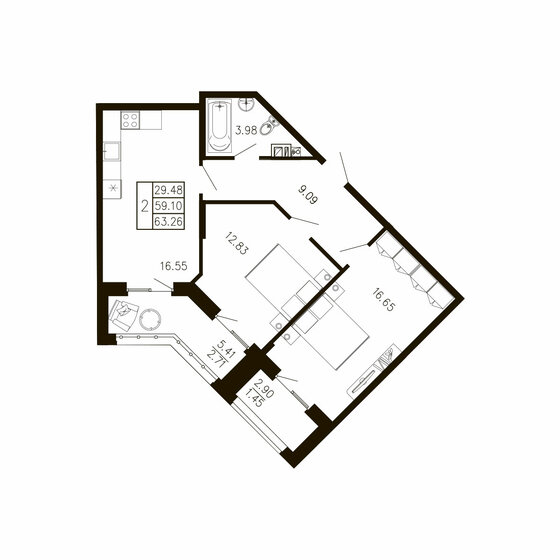 63,3 м², 2-комнатная квартира 8 603 360 ₽ - изображение 1