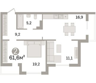 Квартира 61,6 м², 2-комнатная - изображение 1