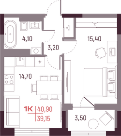 39,6 м², 1-комнатная квартира 5 517 225 ₽ - изображение 3