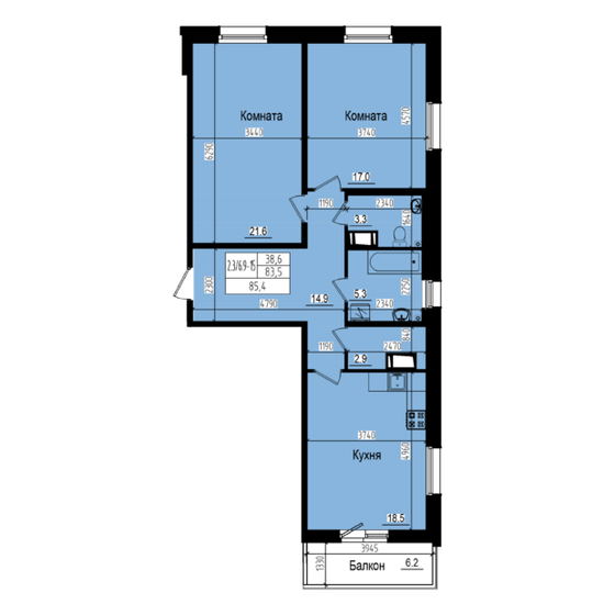 85,4 м², 2-комнатная квартира 16 375 284 ₽ - изображение 1