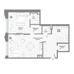 Квартира 88,3 м², 1-комнатные - изображение 1