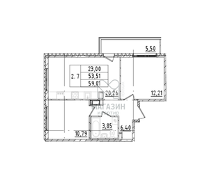 Квартира 59 м², 2-комнатная - изображение 1