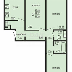 Квартира 61,4 м², 3-комнатная - изображение 1