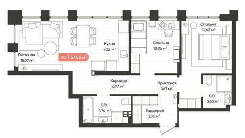 67,1 м², 3-комнатная квартира 8 210 000 ₽ - изображение 20