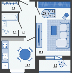 43,2 м², 1-комнатная квартира 3 741 120 ₽ - изображение 54
