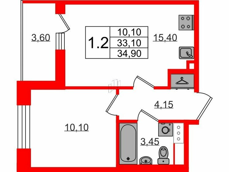 33,1 м², 1-комнатная квартира 7 250 108 ₽ - изображение 26