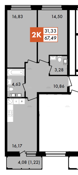 67,5 м², 2-комнатная квартира 7 045 956 ₽ - изображение 1