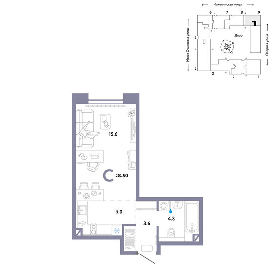 28,5 м², 1-комнатная квартира 17 990 000 ₽ - изображение 1