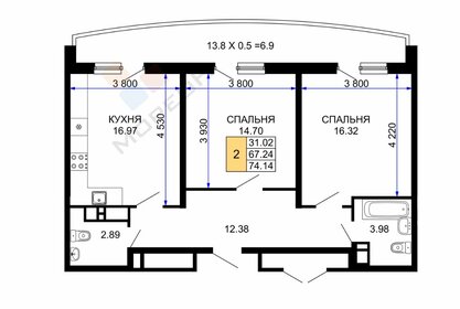 Квартира 74,1 м², 2-комнатная - изображение 1