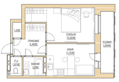 34,7 м², 1-комнатная квартира 6 523 600 ₽ - изображение 30