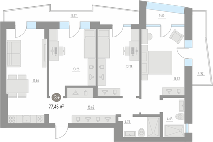 Квартира 77,5 м², 3-комнатная - изображение 1