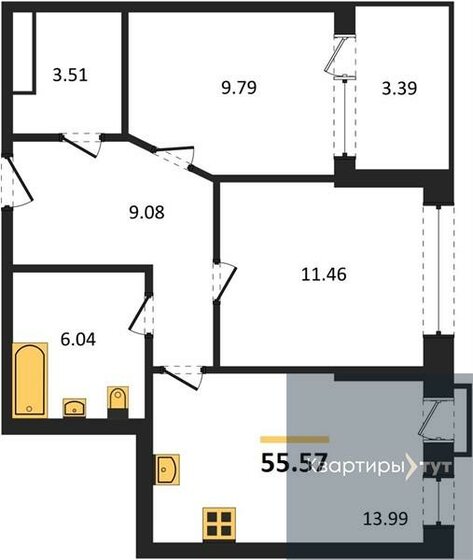 55,6 м², 2-комнатная квартира 8 764 684 ₽ - изображение 1