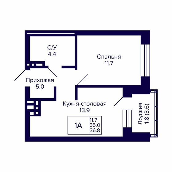 36,8 м², 1-комнатная квартира 4 370 000 ₽ - изображение 1
